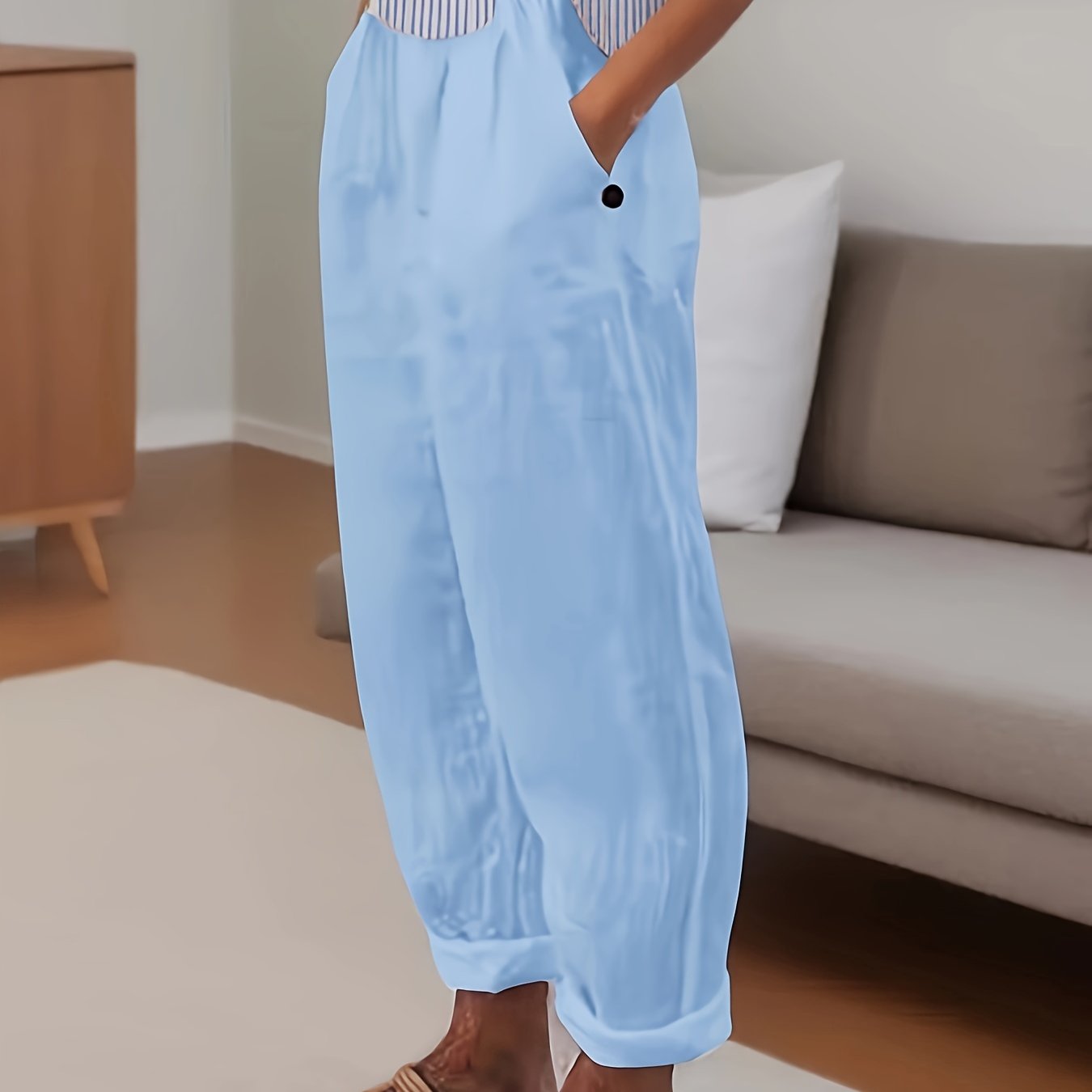 Pantalón de lino de talle alto con corte relajado para mujer – CELINA