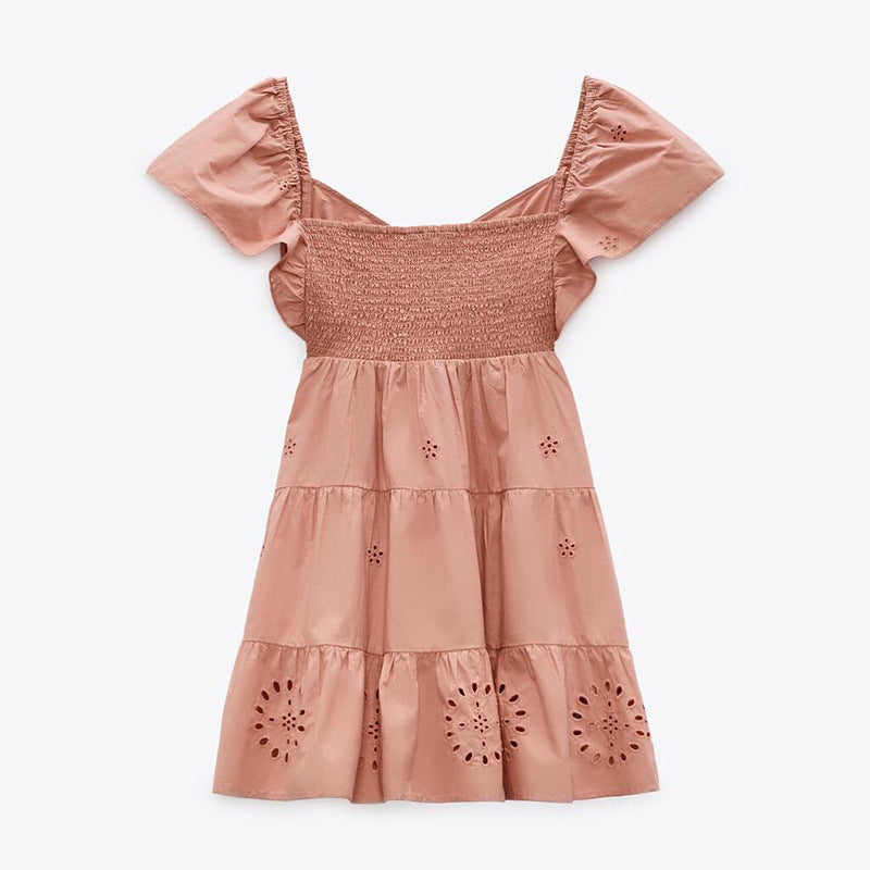 Stella - Vestido Casual Bordado Cuello Semiabierto de Manga de Boleros Primavera Verano para mujer