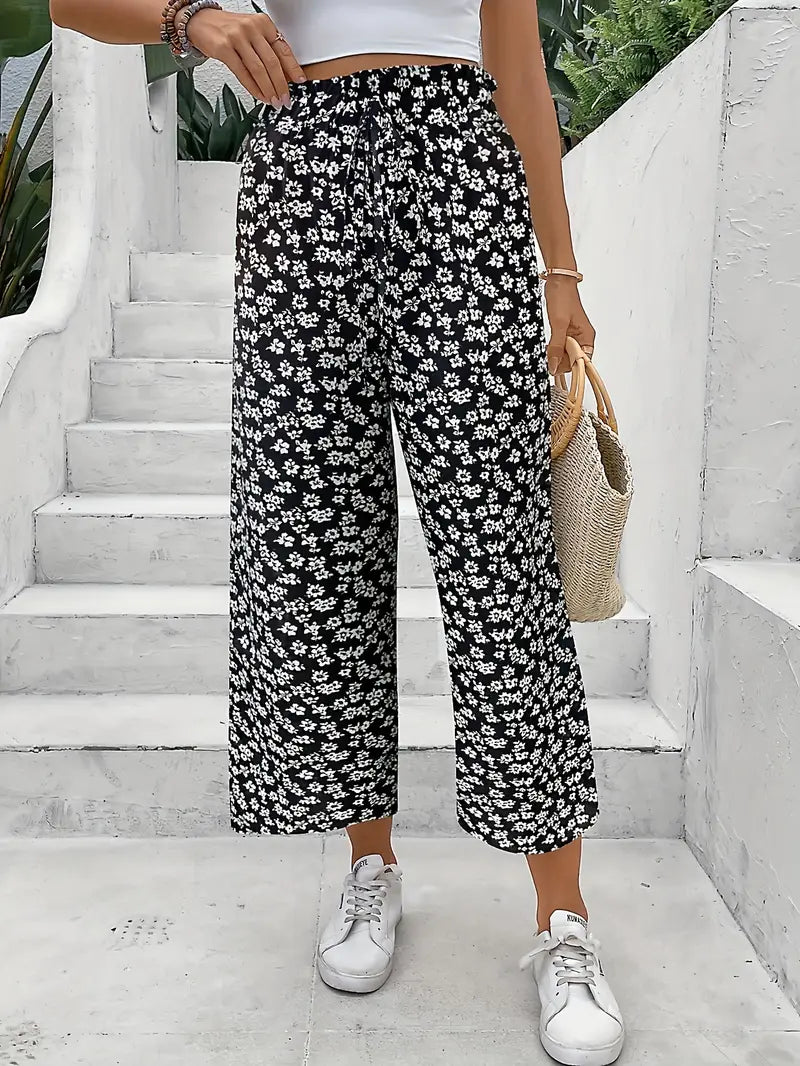 Pantalón recto de mujer con estampado floral – EVELYNIA