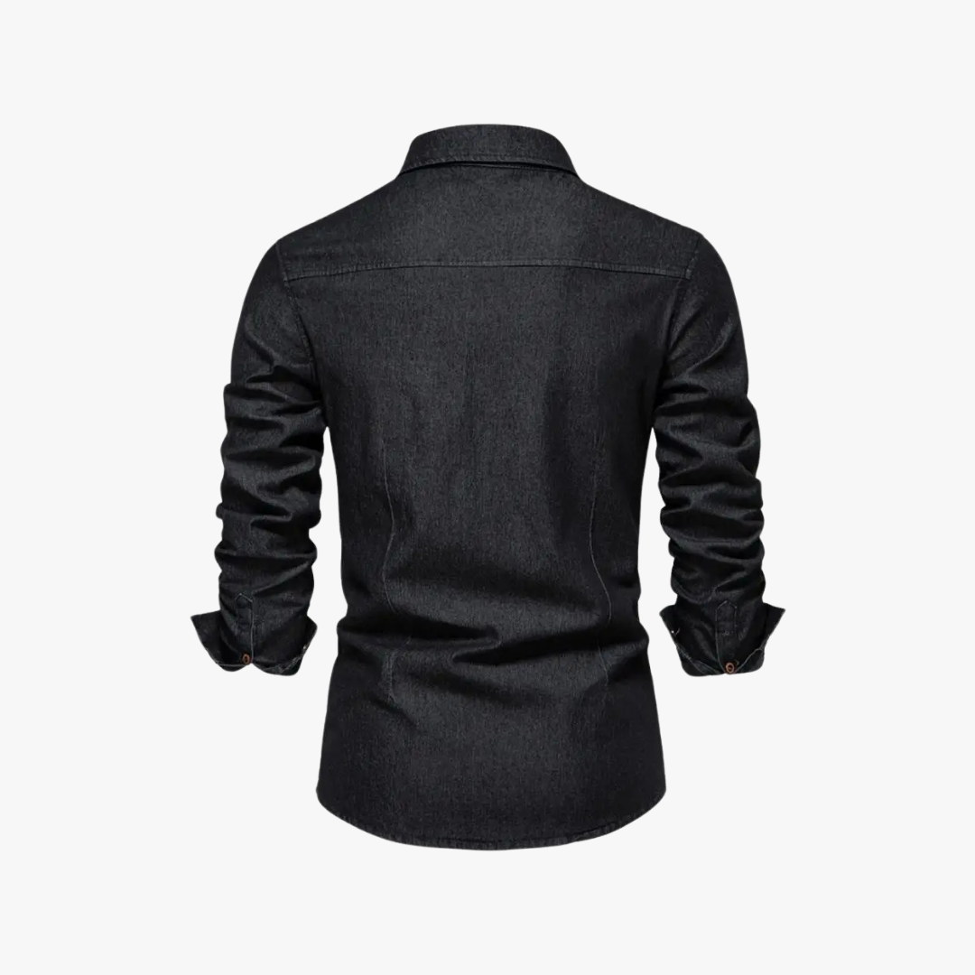 Camisa denim de manga larga con botón para hombre – OSWALD