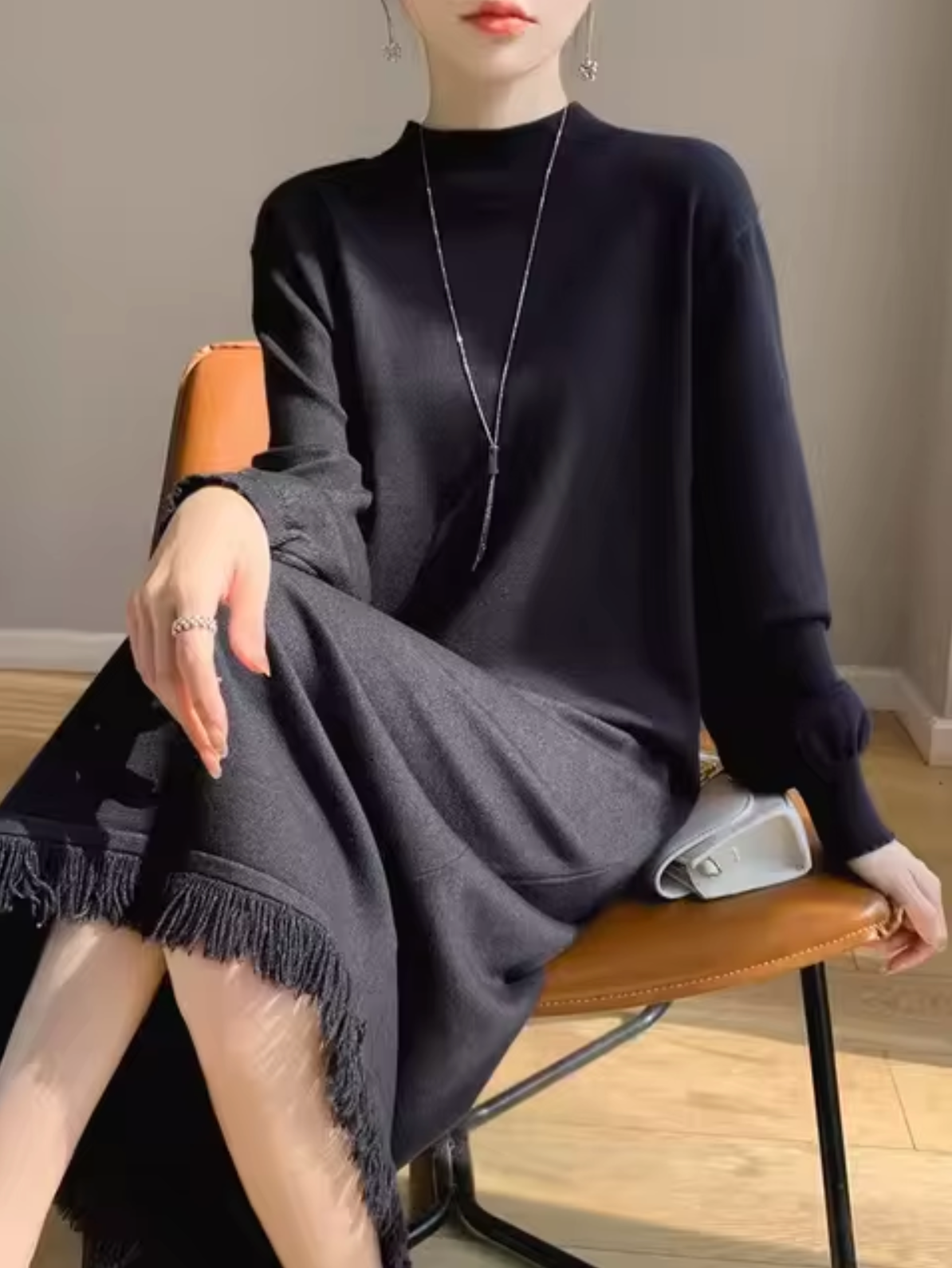 NORA - Vestido suéter de punto estilo casual para mujer