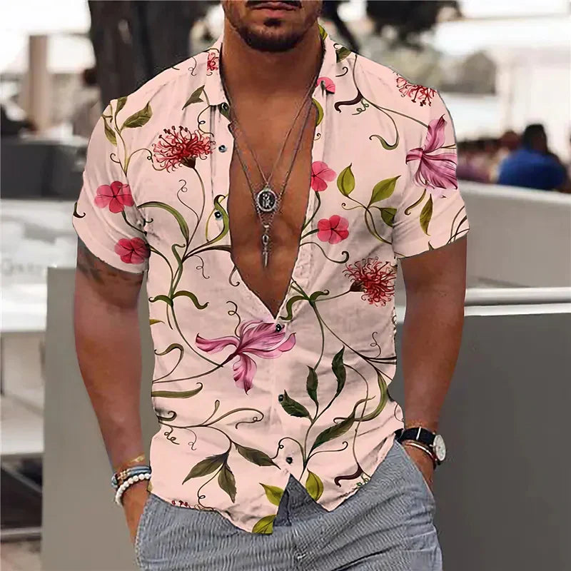 Camisa de hombre con escote profundo y estampado estructurado – ELIANDRO