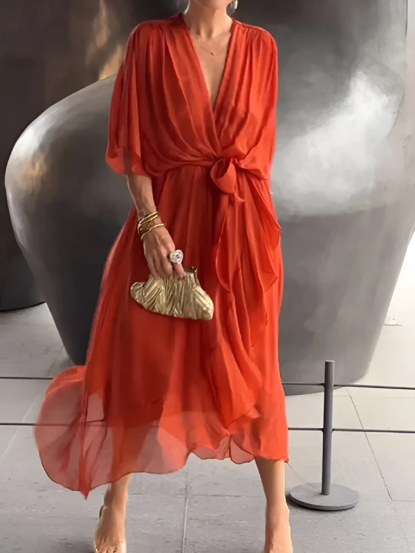 Vestido midi cruzado elegante y favorecedor para mujer – ALINÉA