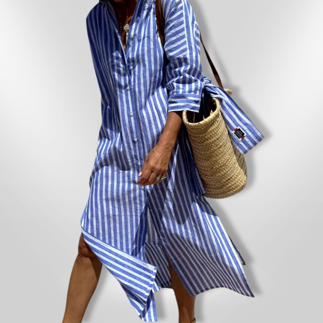 Vestido camisero midi de rayas con bolsillos – SOPHIE