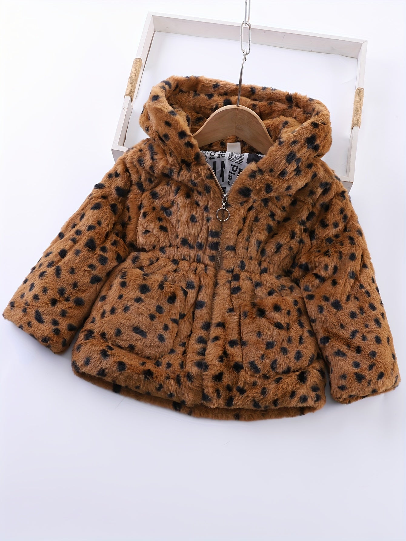 NOA - Chaqueta de forro polar con capucha y estampado de leopardo para niñas
