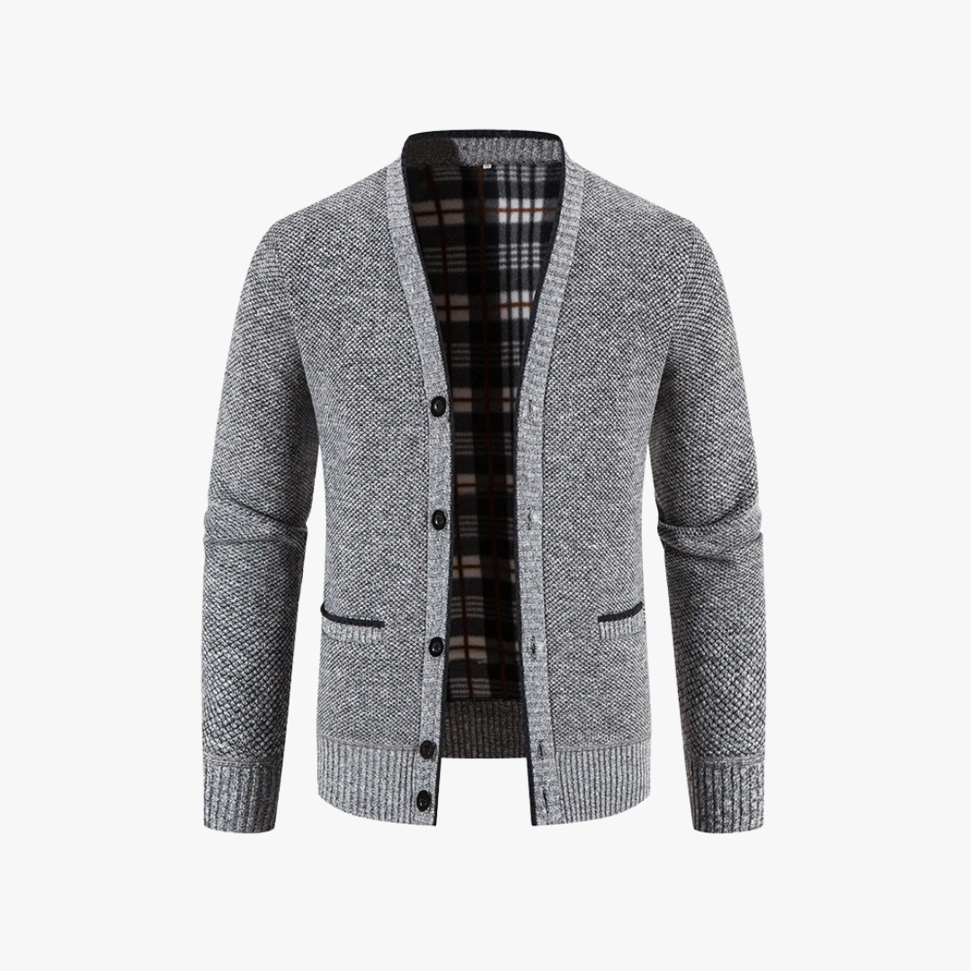 Cárdigan de punto con forro de cuadros y estilo clásico – DAREON
