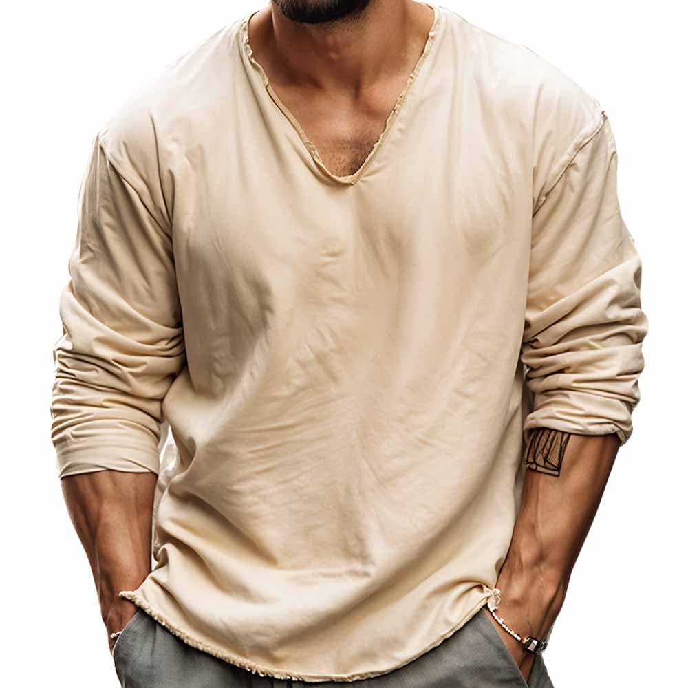 Camisa ligera de manga larga con escote en V para hombre – SANDOR RELAX FIT