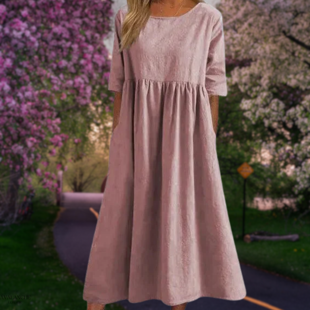 Vestido midi fluido de verano con manga media y corte cómodo – LINA SOL