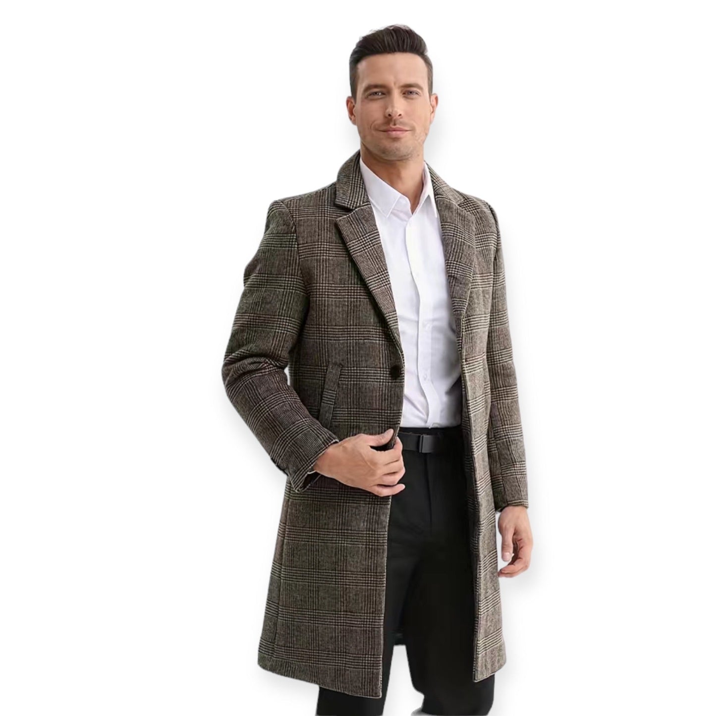 VIGGO - Abrigo de hombre de lujo con diseño a cuadros