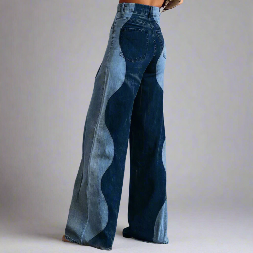 Pantalón ancho de mujer con talle alto y detalles ondulados – RHIANA