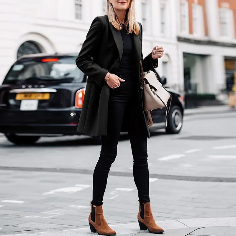 VROUWCO - Abrigo elegante entallado con cierre de un solo botón para mujer