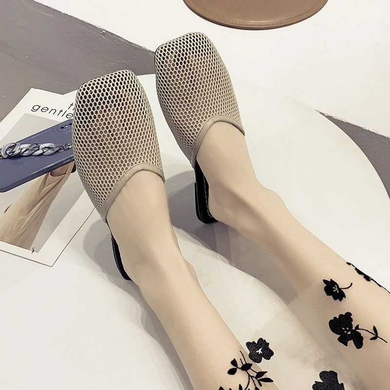 Mocasines elegantes con malla transparente y punta cuadrada – VELURIA