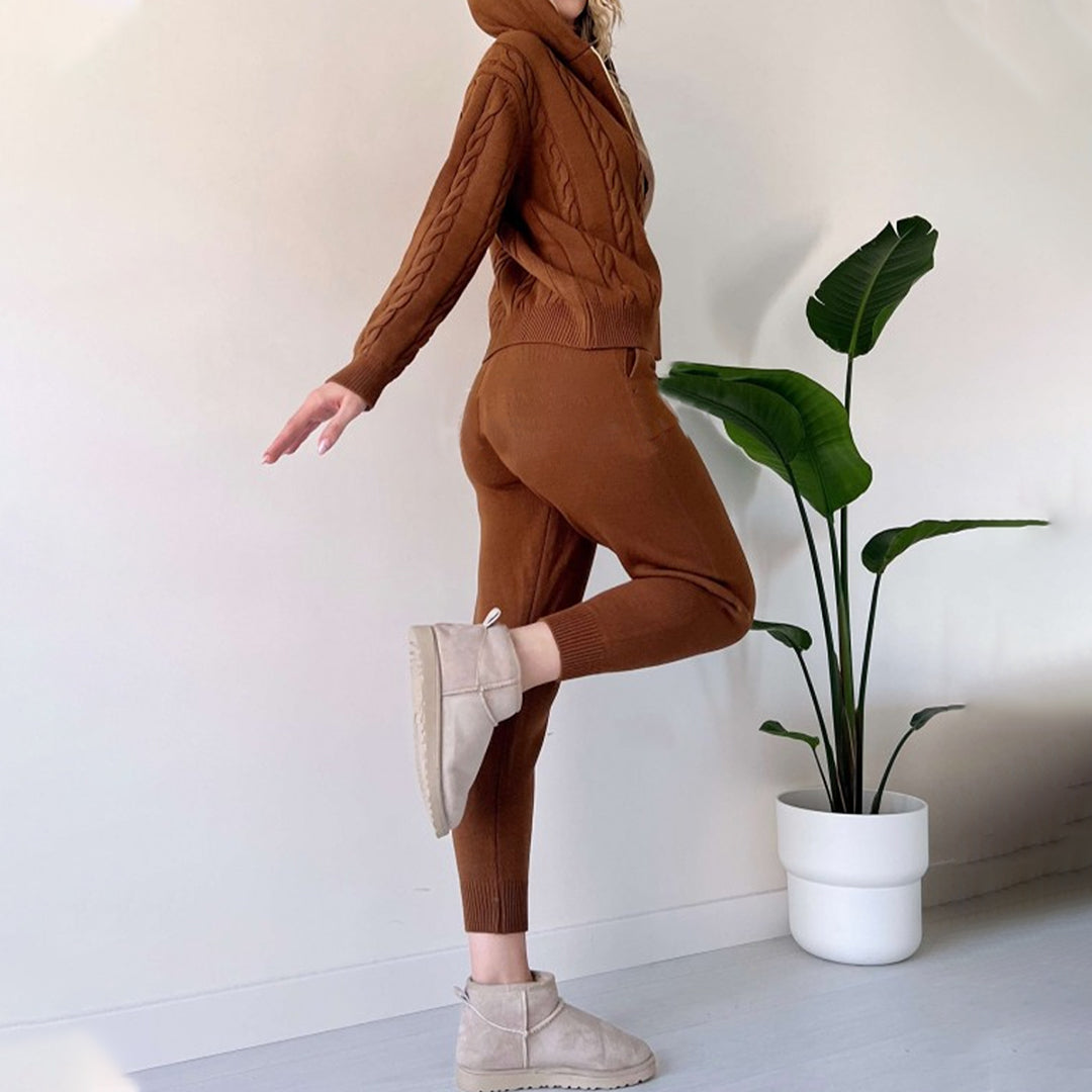 MANAHIL - Conjunto casual de chaqueta de punto y pantalón para mujeres