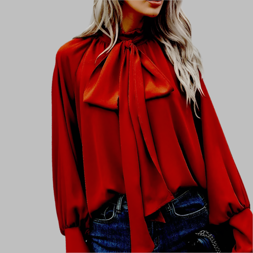 ISABEL - Blusa para mujer con lazo y mangas largas