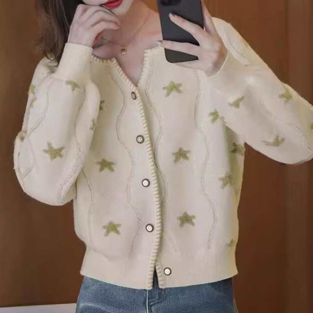 LYA - Cárdigan de punto para mujer con cierre de botón