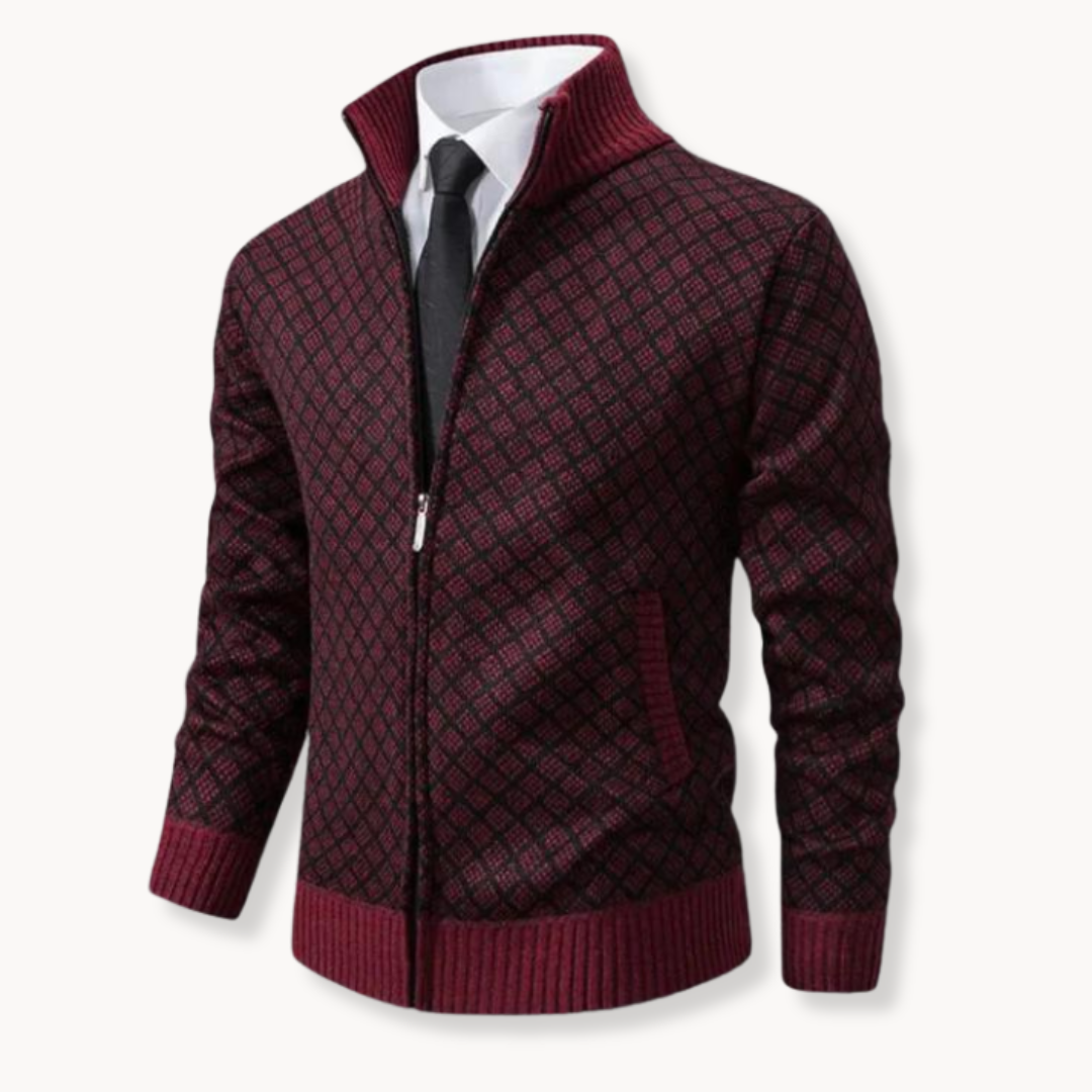 Chaqueta de punto jacquard para hombre con cremallera – LORENZO