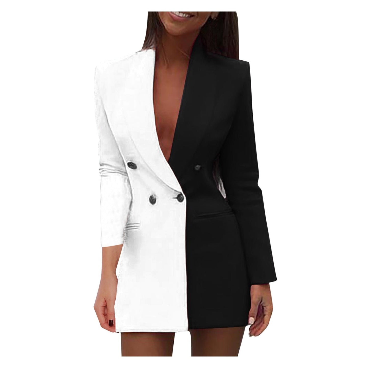 Vestido blazer de mujer con diseño color block y doble botonadura – MAHIRA