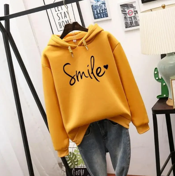 Sudadera de mujer con capucha y estampado sonriente – AVALEA