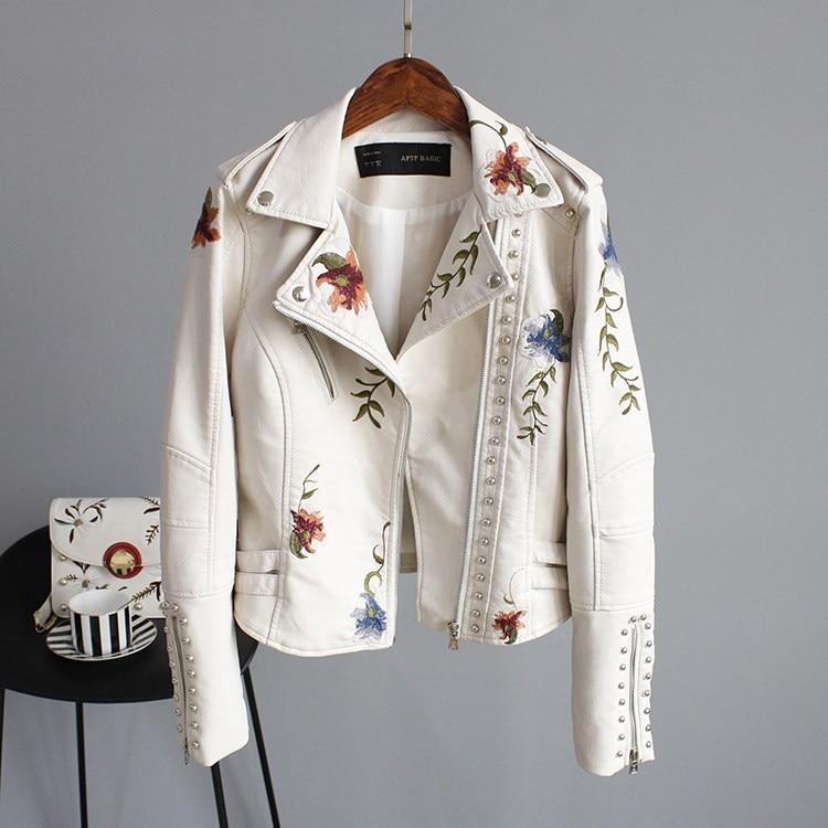 Chaqueta de polipiel para mujer con bordado floral – FLORELLA