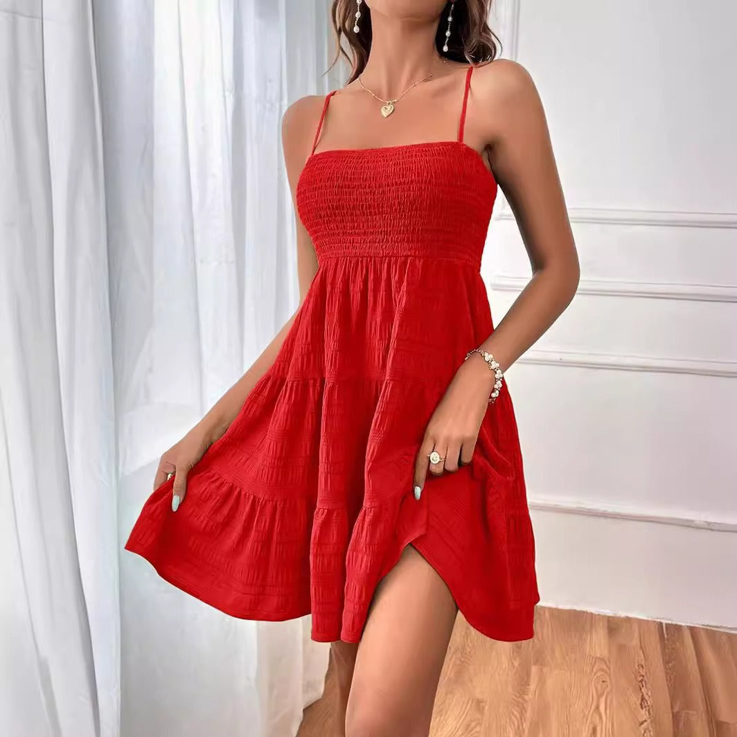 Vestido corto de verano con cuerpo smock y tirantes finos – AYELÉN
