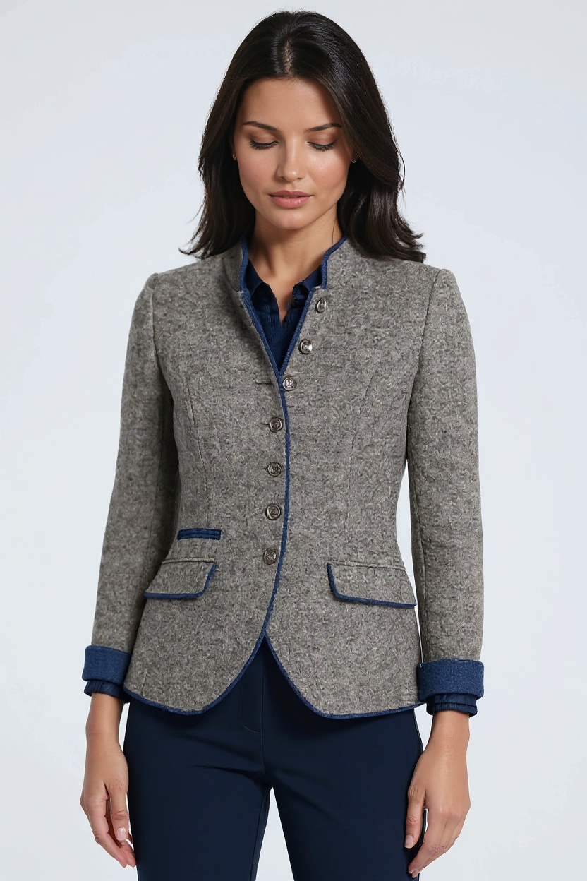 Blazer tipo chaqueta para mujer con cuello alto y botones decorativos – AMELIA