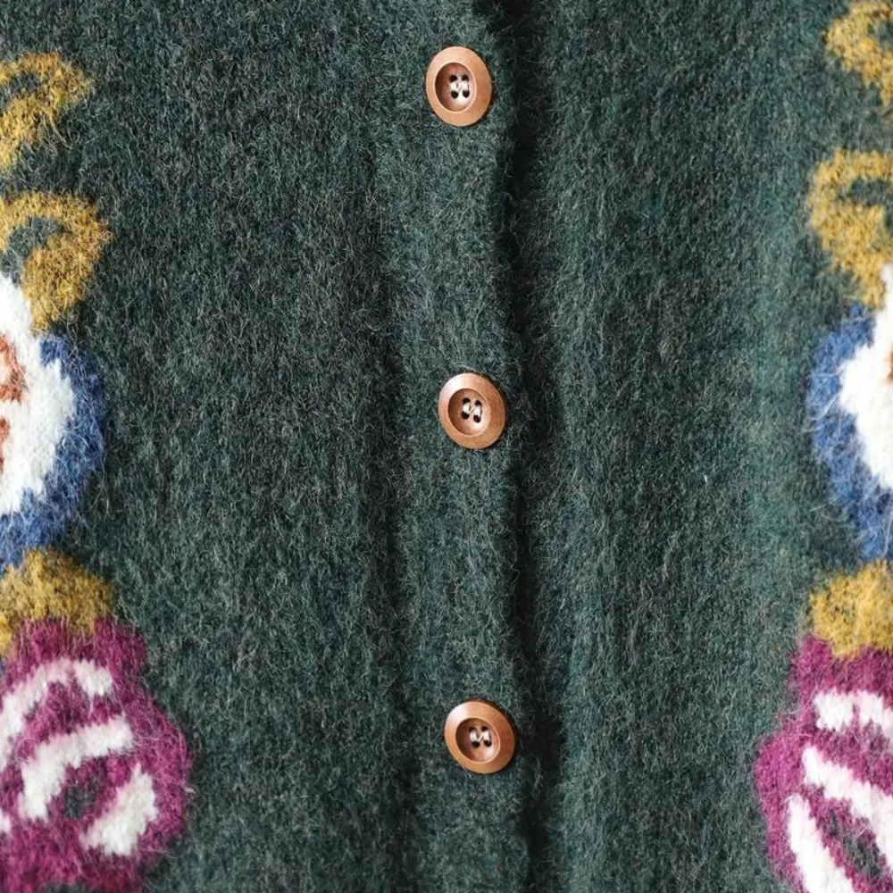 FIONA - Cárdigan de punto holgado con estampado floral para mujer