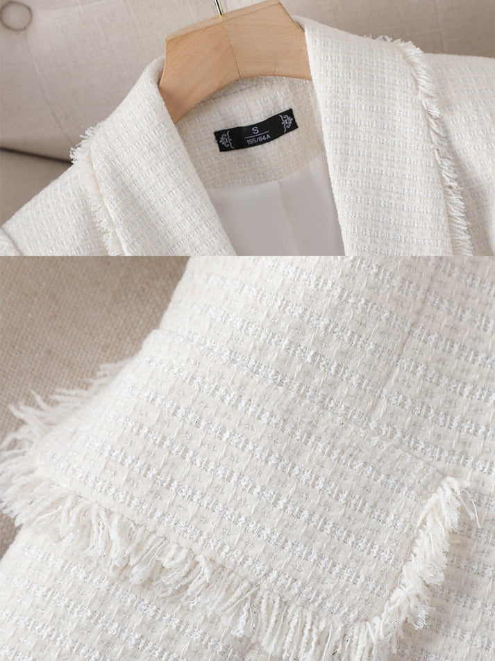 ROMOLA – Blazer estiloso con flecos y tela texturizada para mujer