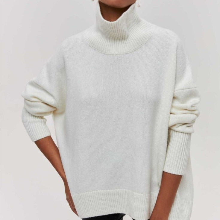 NADINE - Jersey básico de cuello cisne para mujer