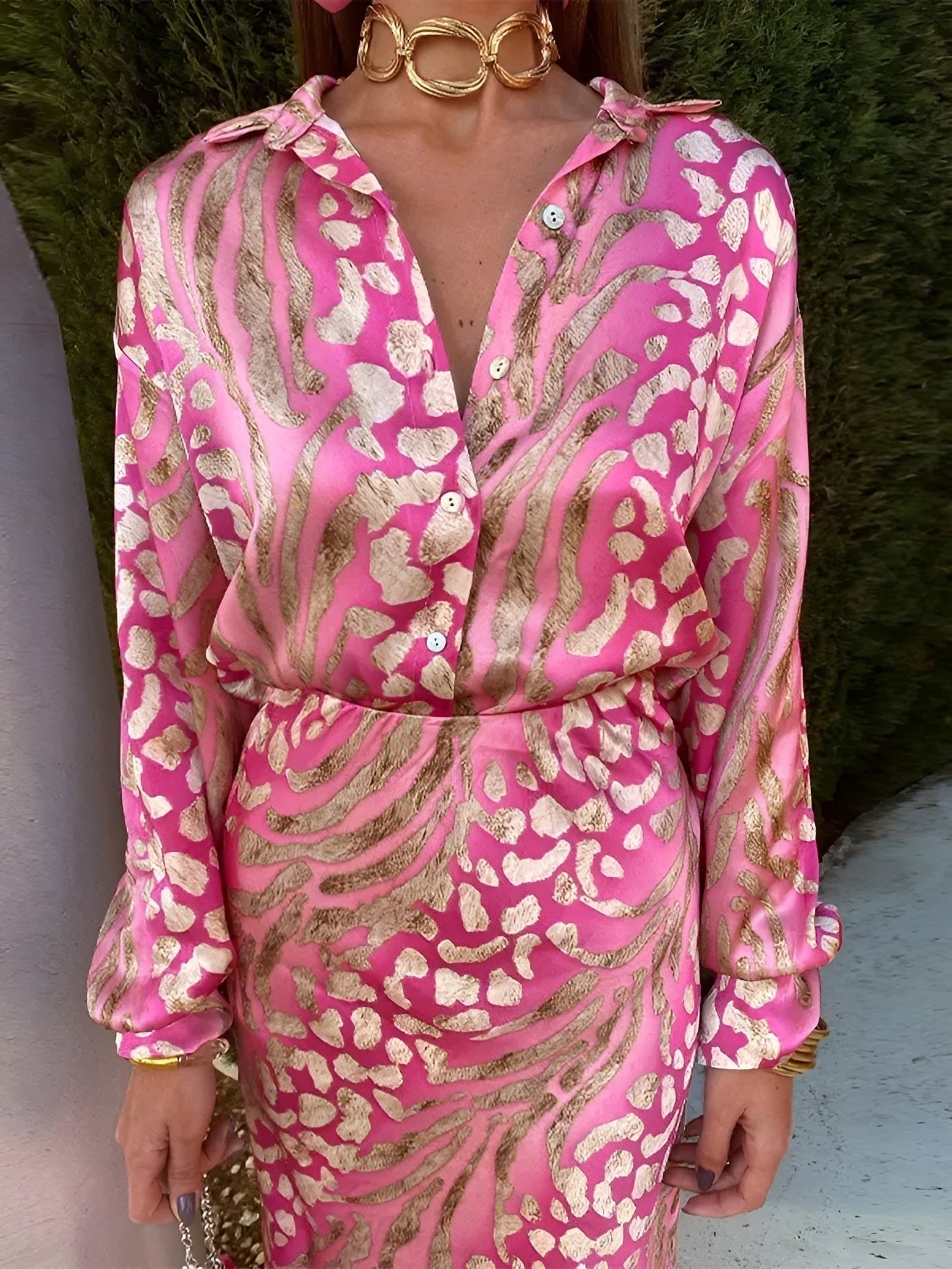 Conjunto de blusa y falda con detalle de botones para mujer – GWENAELLE