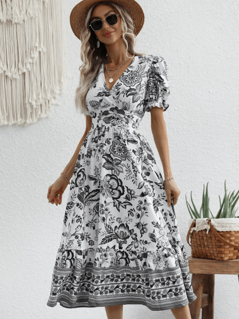 Vestido de verano con diseño romántico y corte midi – ELINORA