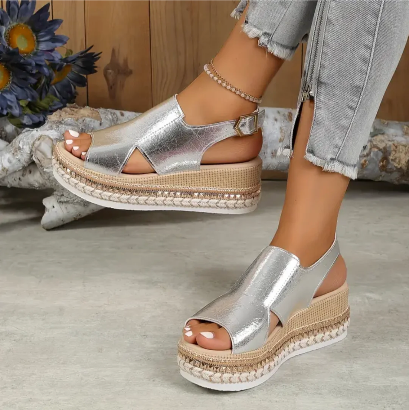 Sandalias de plataforma para mujer con textura reptil y puntera abierta – JOVALIA