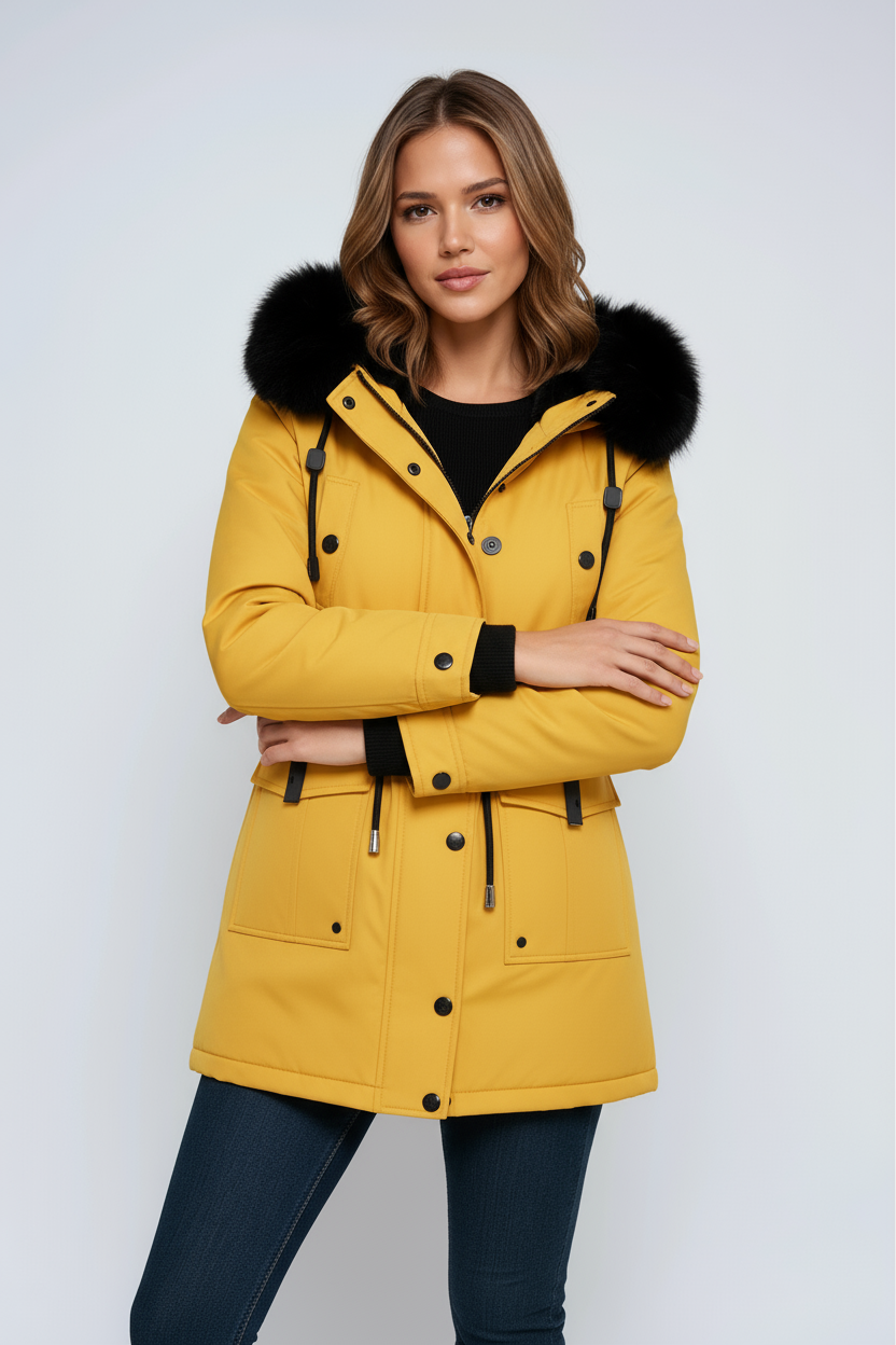 NORDESSA – Parka de invierno para mujer con capucha y cuello de pelo sintético