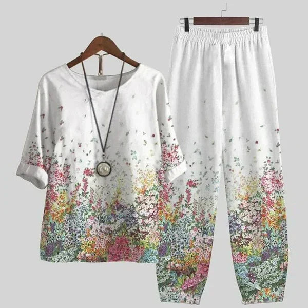 Conjunto de blusa floral y pantalón recto para mujer – FLOREA