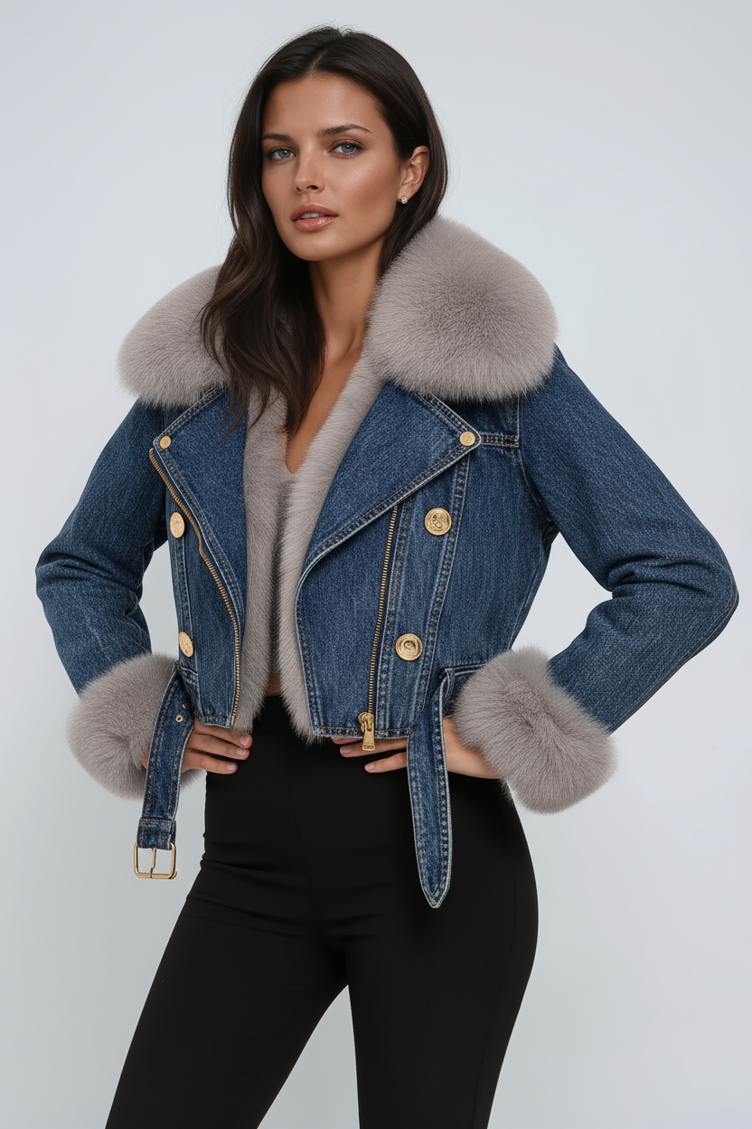 Chaqueta vaquera de invierno para mujer con cuello de peluche – DENALIA