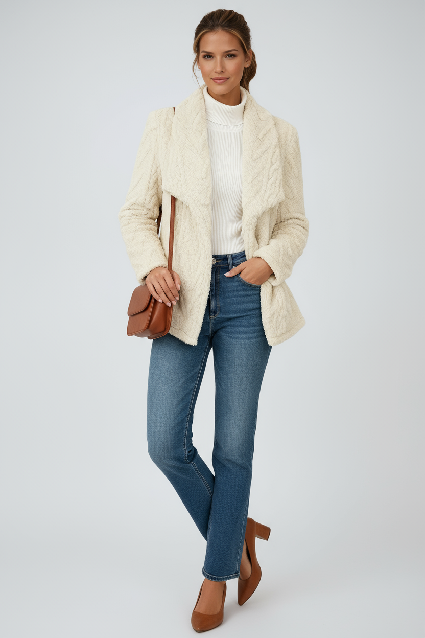 Abrigo de peluche para mujer de tacto suave y diseño abierto – MELIRA