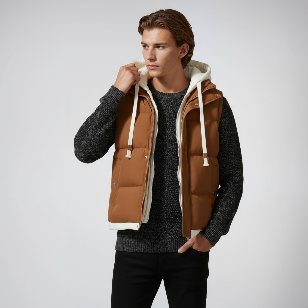 LIAVEN – Chaleco acolchado tipo puffer para hombre con capucha