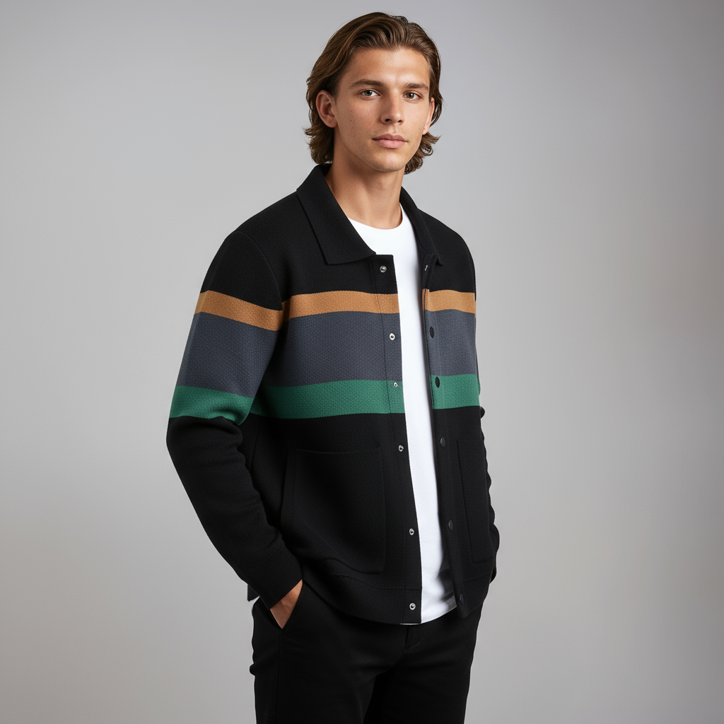 STRAVEN – Cárdigan de hombre con rayas de colores y cierre de botones