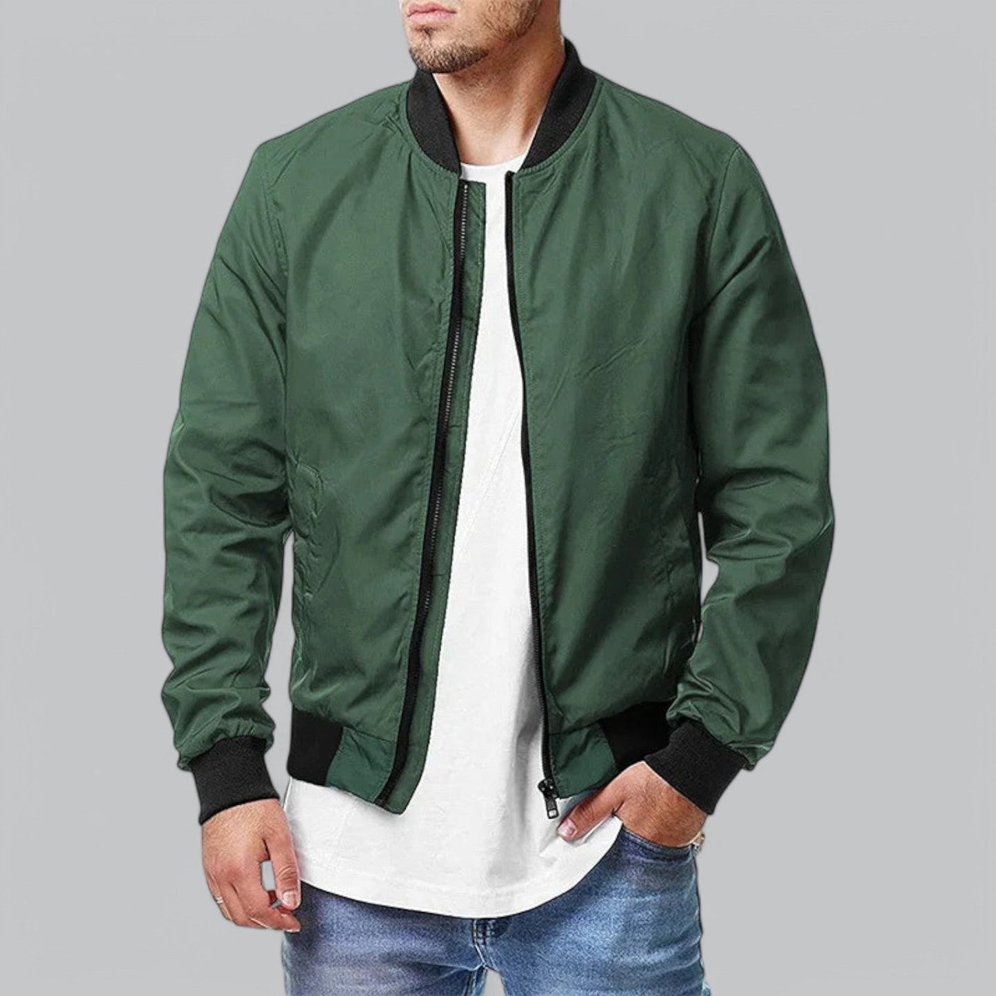 Cazadora bomber para hombre con diseño estructurado y acabado limpio – NÉVALIS