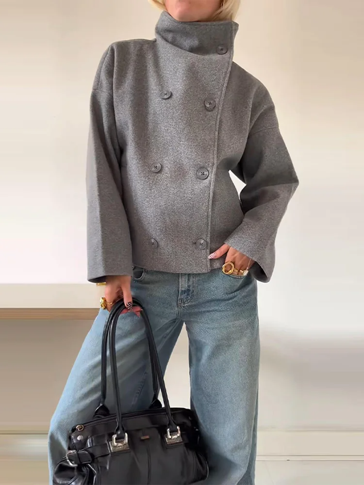 Abrigo de mujer mezcla de lana con cuello alto y botones – ELIANE