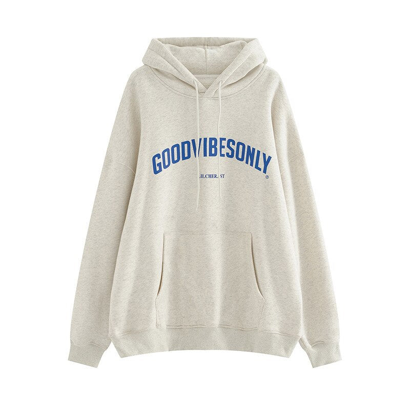 GOOD VIBES – Sudadera oversize con capucha para mujer