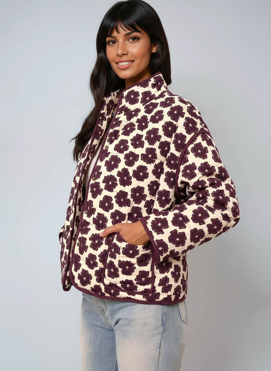 FLORENZA – Chaqueta de entretiempo para mujer con estampado floral y botones