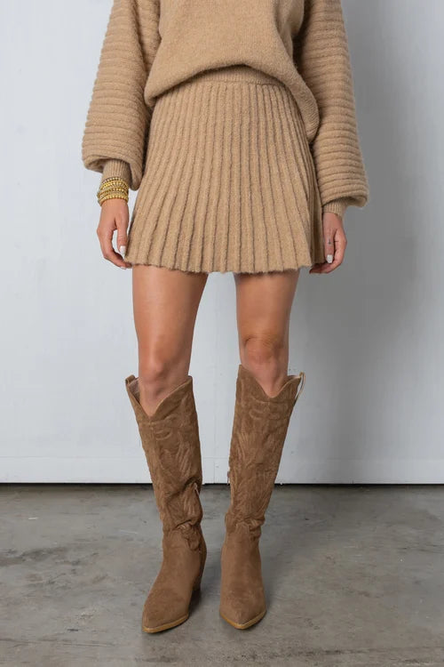 JAYLINE – Conjunto elegante de suéter plisado y falda para mujer