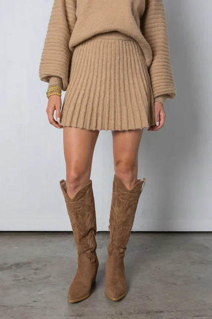 JAYLINE – Conjunto elegante de suéter plisado y falda para mujer