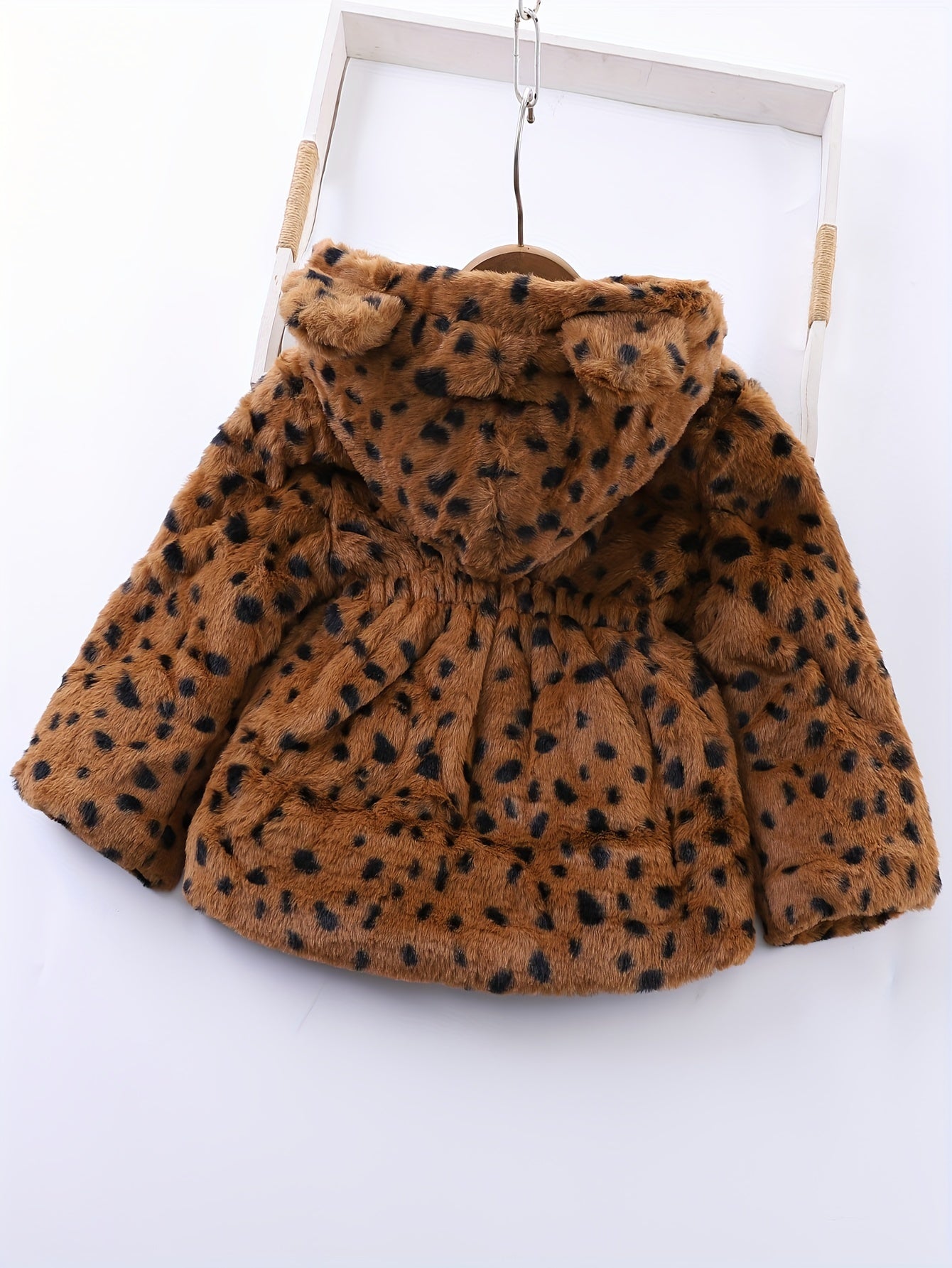 NOA - Chaqueta de forro polar con capucha y estampado de leopardo para niñas