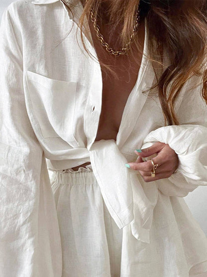 Conjunto veraniego de lino con blusa y pantalón corto – NAYORA