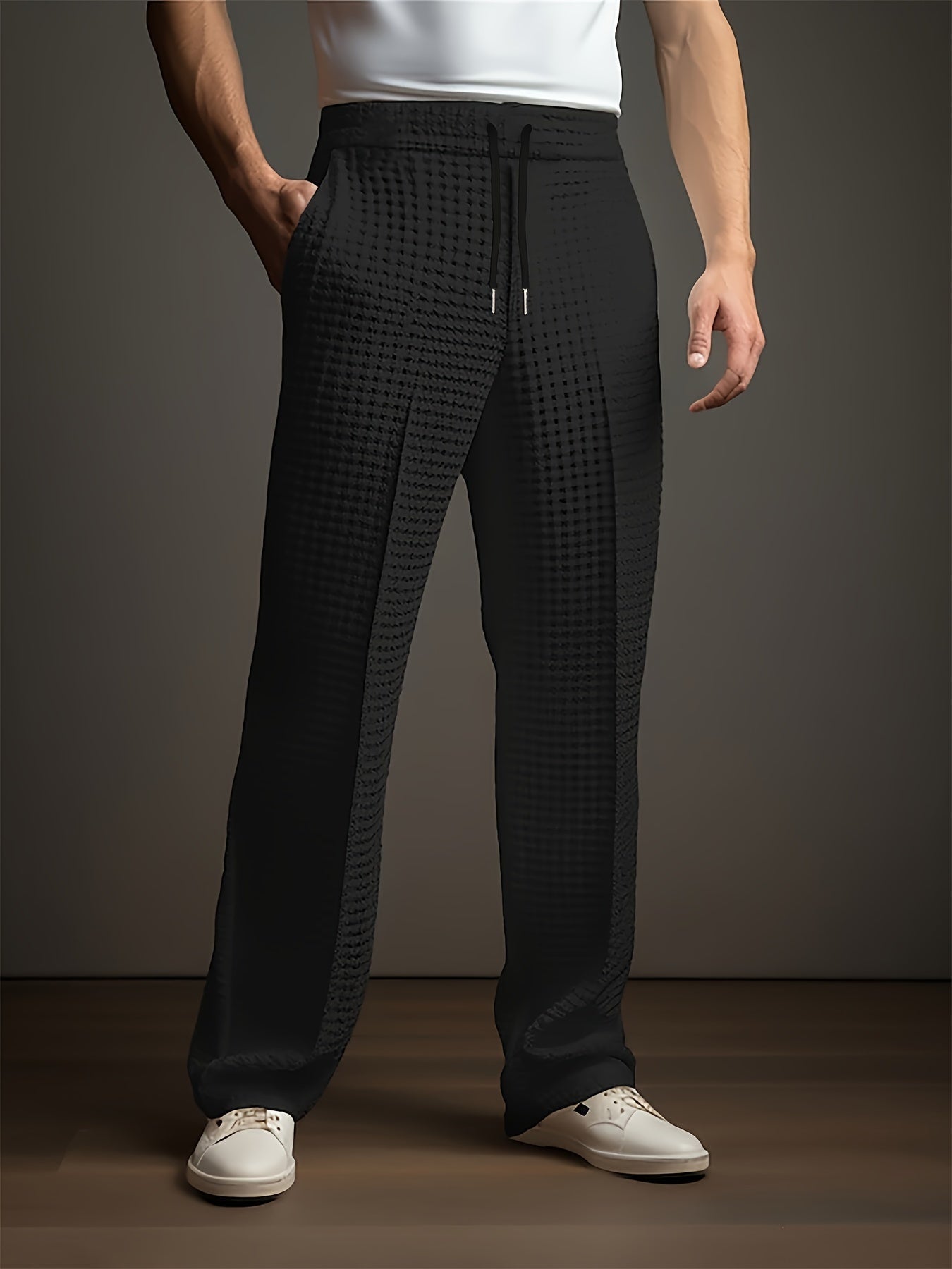 Pantalón holgado de hombre con textura y cinturilla ajustable – MANFREDO