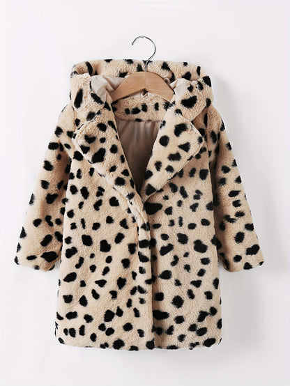 MILA - Chaqueta gruesa de felpa con estampado de leopardo para niñas