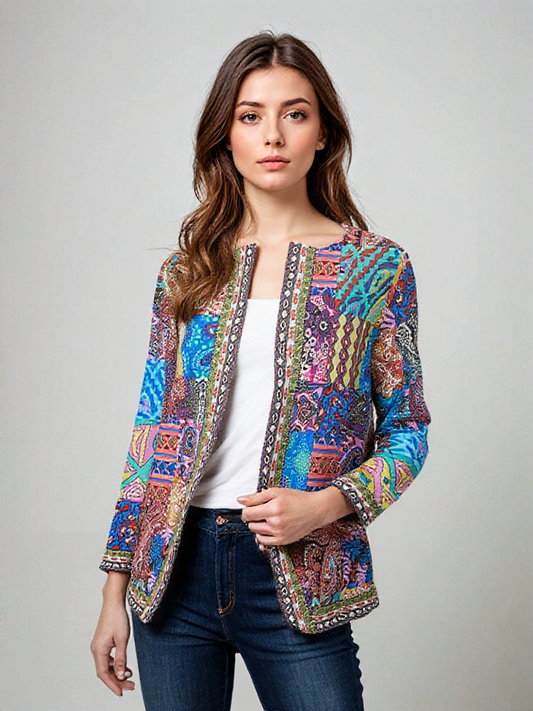 Blazer entallada con estampado artístico y acabado premium – AURELIA