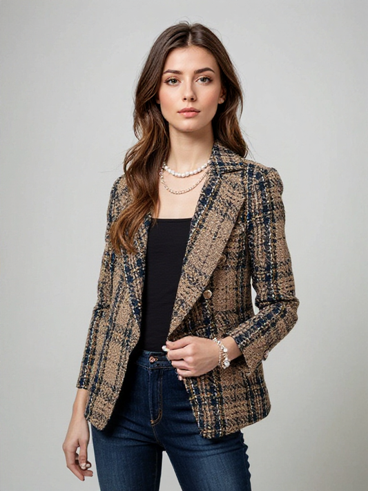 Blazer entallada con estampado de cuadros vintage – VÉRONIQUE