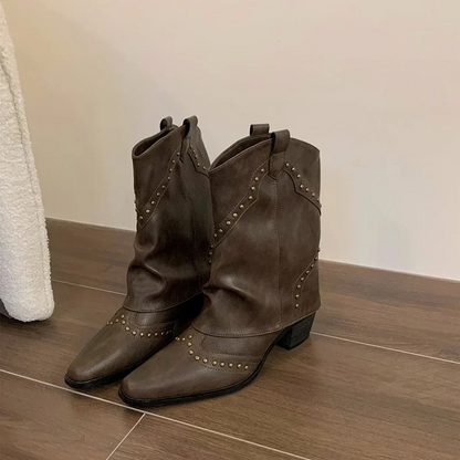LLORENÇA - Botines western con tachuelas y tacón medio para mujer